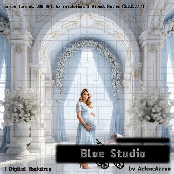 Blue Studio Maternity Backdrop Overlay Digital White Pram Backdrop Studio Backdrop Overlays Fine Art Textures Baby Carriage Digital Stroller