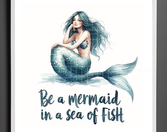 Mermaid Wall Art, Mermaid Print, Mermaid Printable Art, Mermaid Poster Decor, Poster, Mermaid Nursery Decor, Girls Bedroom Decor, Prints