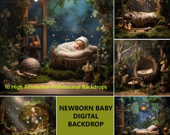 10 Magische Wald Neugeborene Baby Fotoshooting Backdrops - Digitale PNG Overlays