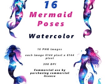 Mermaid PNG Poses, Cute Mermaid Clipart PNG, Mermaid Watercolor Clipart, Mermaid Sublimation Download, Transparent mermaid, Mermaid Bundle