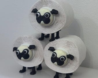 Pug Head Toilet Paper Holder Fun unique Bathroom home Decor Holds Standard TP rolls Perfect Gift for Pug/dog lovers House Warming Wedding