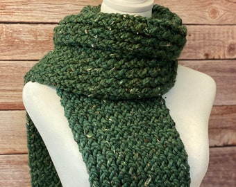 Green Kale Knitted Bulky Long Scarf - Wool Long Scarf - Chunky Knitted Scarf