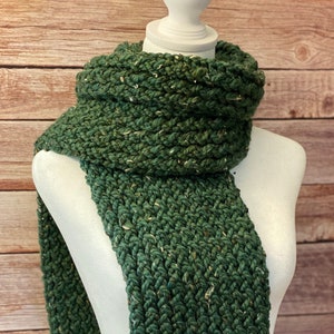 Green Kale Knitted Bulky Long Scarf - Wool Long Scarf - Chunky Knitted Scarf