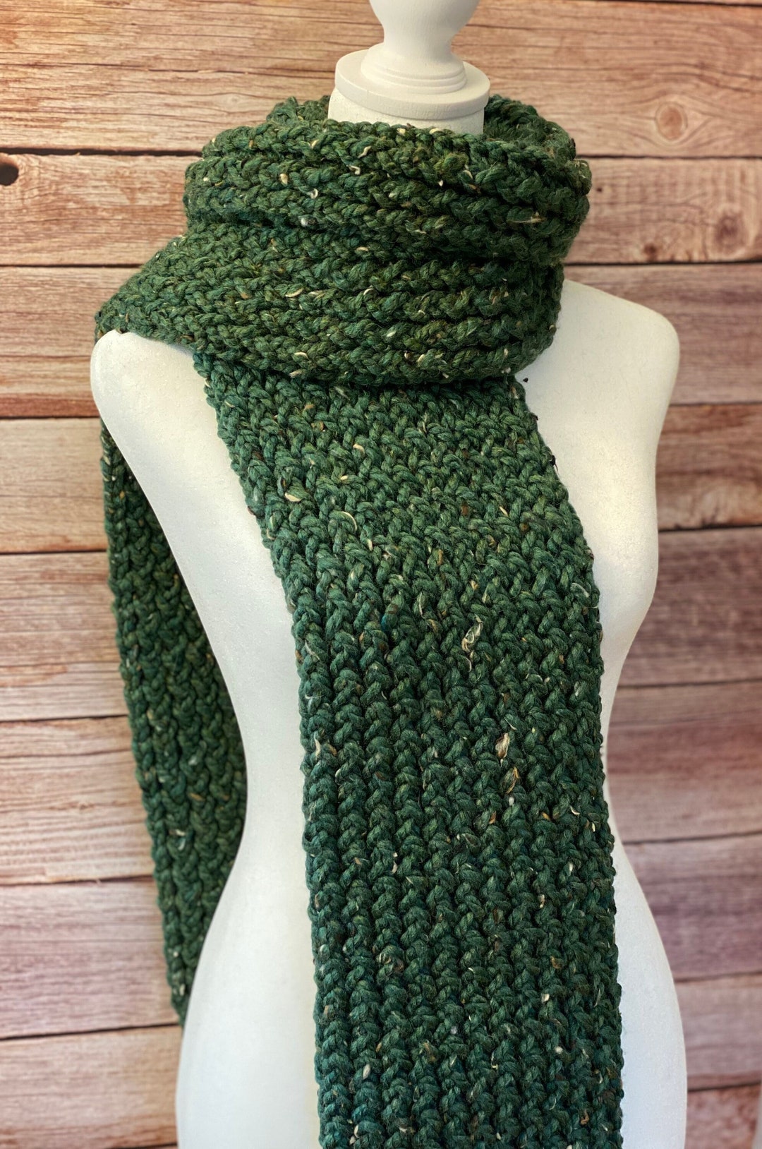 Green Knit Scarf Chunky Wool Blend Scarf Long Handmade - Etsy