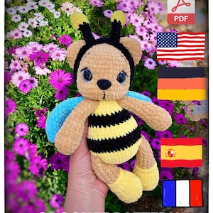 Teddy Bee Bear Amigurumi Crochet Pattern PDF file  in English, German, French and Spanish