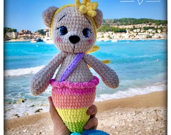 Teddy Mermaid Häkelanleitung in Englisch, PDF-Datei, Bär, Meerjungfrau, Amigurumi Anleitung