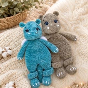 Patrón de ganchillo para peluches de dragón e hipopótamo: paquete 2 en 1 (PDF)