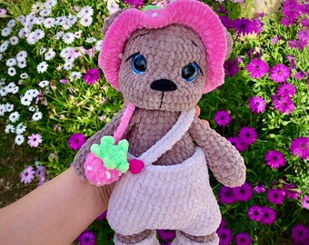 Häkelanleitung Erdbeer-Teddybär, PDF in englischer Sprache, Amigurumi Häkelanleitung