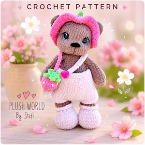 Patrón de amigurumi de osito de peluche con fresas a crochet (PDF)