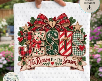 Jesus The Reason For The Season PNG, Christian Christmas PNG, Plaid Christmas Sublimation Design, Faith Holiday Digital Download
