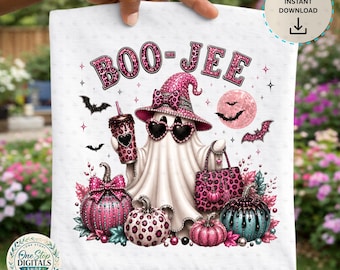 Boo-Jee Ghost PNG, Pink Leopard Halloween PNG, Boujee Witch Ghost, Girly Spooky Season Sublimation Digital Download