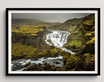 Iceland waterfall photo print moody wall art nature wall art landscape photo waterfall print fine art photography office home decor