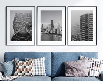 Gallery Wall Set Black and White Photo Sets Wall Collage Chicago Neutral Gallery Wall Set Prints Travel Wall Gallery Set of Three for Office