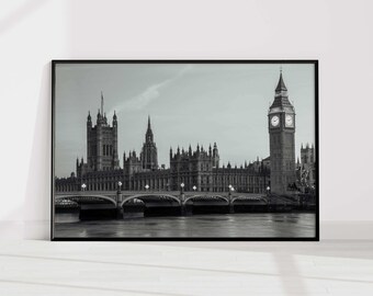 London print B&W, Travel Poster, England Wall Decor, Architecture Print, London photo print, Travel Art Print, Travel Gift, large wall art