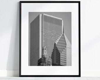 Gallery Wall Set Chicago Skyline Wall art Architecture black and white prints collection photography set Chicago wall art for living room