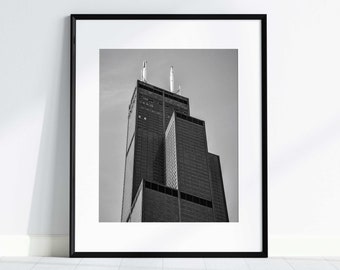 Black and White Chicago Architecture Photo Print - Urban Wall Art