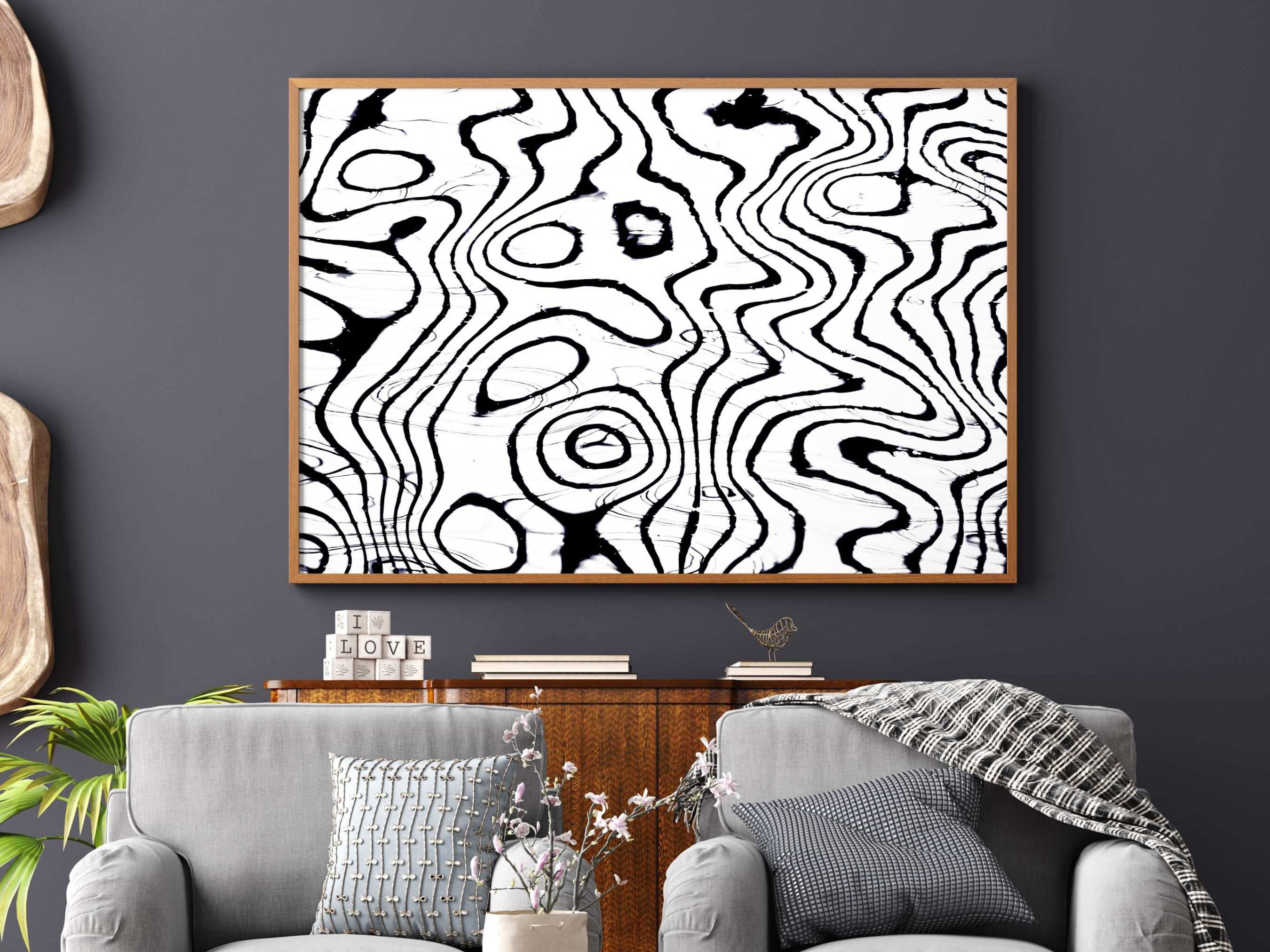 Black and White Modern Abstract Art Print Living Room Wall Art Abstract ...