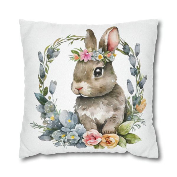 BUNNY Pillow Easter Bunny Watercolor Design Pillow Spring Pillow Decor Spun Polyester Square Pillow Case