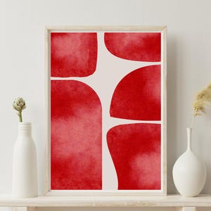 Modern Minimalist Beige Red Printable Art, Digital Poster, Contemporary Digital Painting, Digital Download