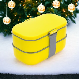Caja bento para adultos, linda lonchera, contenedor portátil para almacenar alimentos, loncheras para niños en amarillo y gris, juego de caja bento para la vuelta al cole