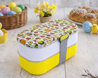 Easter Gift Bento Box, Lunch Box for Adults & Teens, Leakproof 2-Compartment Food Container Sauce Cup Divider, Option with Insulated Bag