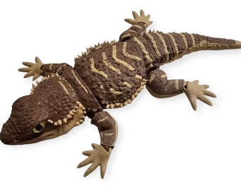 3d Printed Lizard Model Brown and Tan Otto 8.5 Inches Long Articulating With Realistic Eyes