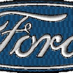 May include: Embroidered Ford logo patch. The oval patch features the word "Ford" in white script against a textured blue background, with a white border. The design is a classic emblem.