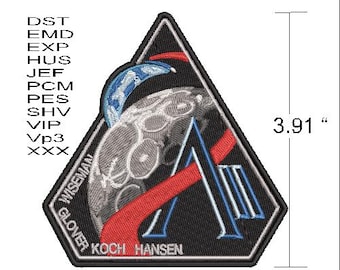Diseño de parche bordado de la misión Artemis II Descarga digital