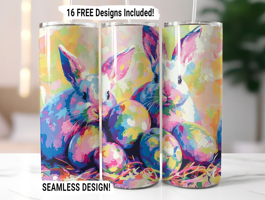 Easter Bunny Eggs Tumbler Wrap Seamless Sublimation PNG, 20 Oz Skinny ...