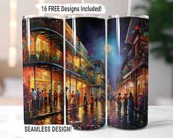 Mardi Gras Seamless Tumbler Wrap Sublimation PNG, 20 oz Skinny Tumbler Sublimation Design, New Orleans Party, DIGITAL DOWNLOAD