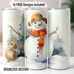 Christmas Snowman Tumbler Wrap Seamless Sublimation PNG, 20 oz Skinny Tumbler Sublimation Design, Christmas Snowman Digital Download