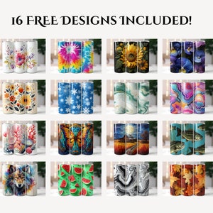 Pu&ograve; includere: Un set di 16 diversi design per bicchieri da sublimazione. I design includono una variet&agrave; di motivi, tra cui floreali, tie-dye, marmo e astratti. I design sono perfetti per creare bicchieri unici e personalizzati.