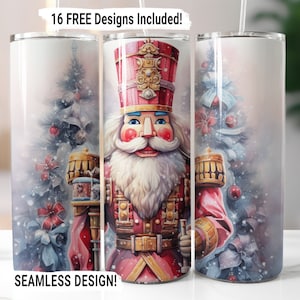 Weihnachten Nussknacker Tumbler Wrap Nahtlose Sublimation PNG, 20 oz Skinny Tumbler Sublimation Design, Weihnachten Nussknacker Digital Download