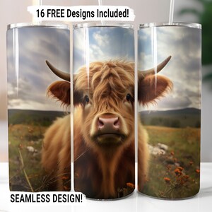 Highland Cow Tumbler Wrap Seamless Sublimation PNG, 20 oz Skinny Tumbler Wrap, Highland Cow Sublimation Design, Digital Download