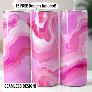 Peut inclure: Trois gobelets en acier inoxydable à motif marbré rose et blanc. 16 designs GRATUITS inclus ! Design sans couture !