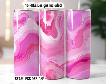 Geode Agate Marble Tumbler Wrap Seamless Sublimation Design PNG, Pink, 20 oz Skinny Tumbler Wrap Digital Download
