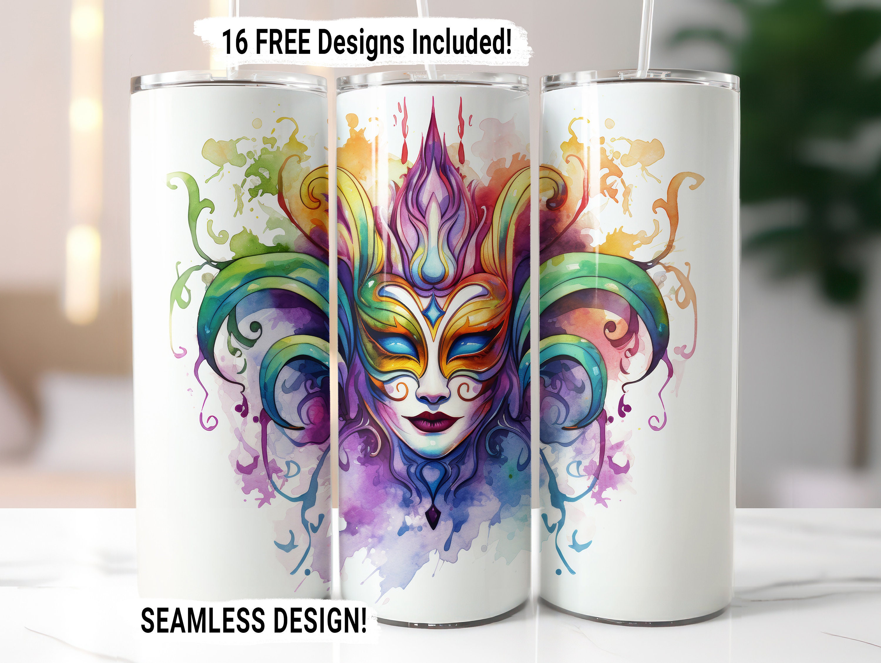 Mardi Gras Seamless Tumbler Wrap Sublimation PNG, 20 oz Skinny Tumbler Sublimation Design, New Orleans Party, DIGITAL DOWNLOAD