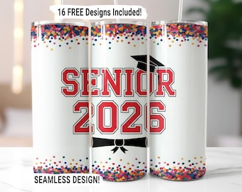 Senior Class of 2026 Tumbler Wrap, Graduation Tumbler Seamless Sublimation, Graduation PNG, 20 oz Skinny Tumbler Wrap, Graduation Gift PNG