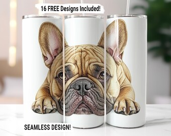 Bulldog hond beker wrap naadloze sublimatie PNG, 20 oz magere beker sublimatie hond moeder beker ontwerp digitale download