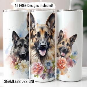 German Shepherd Tumbler Wrap Seamless Sublimation PNG, 20 oz Skinny Tumbler Sublimation Dog Mom Tumbler Design Digital Download