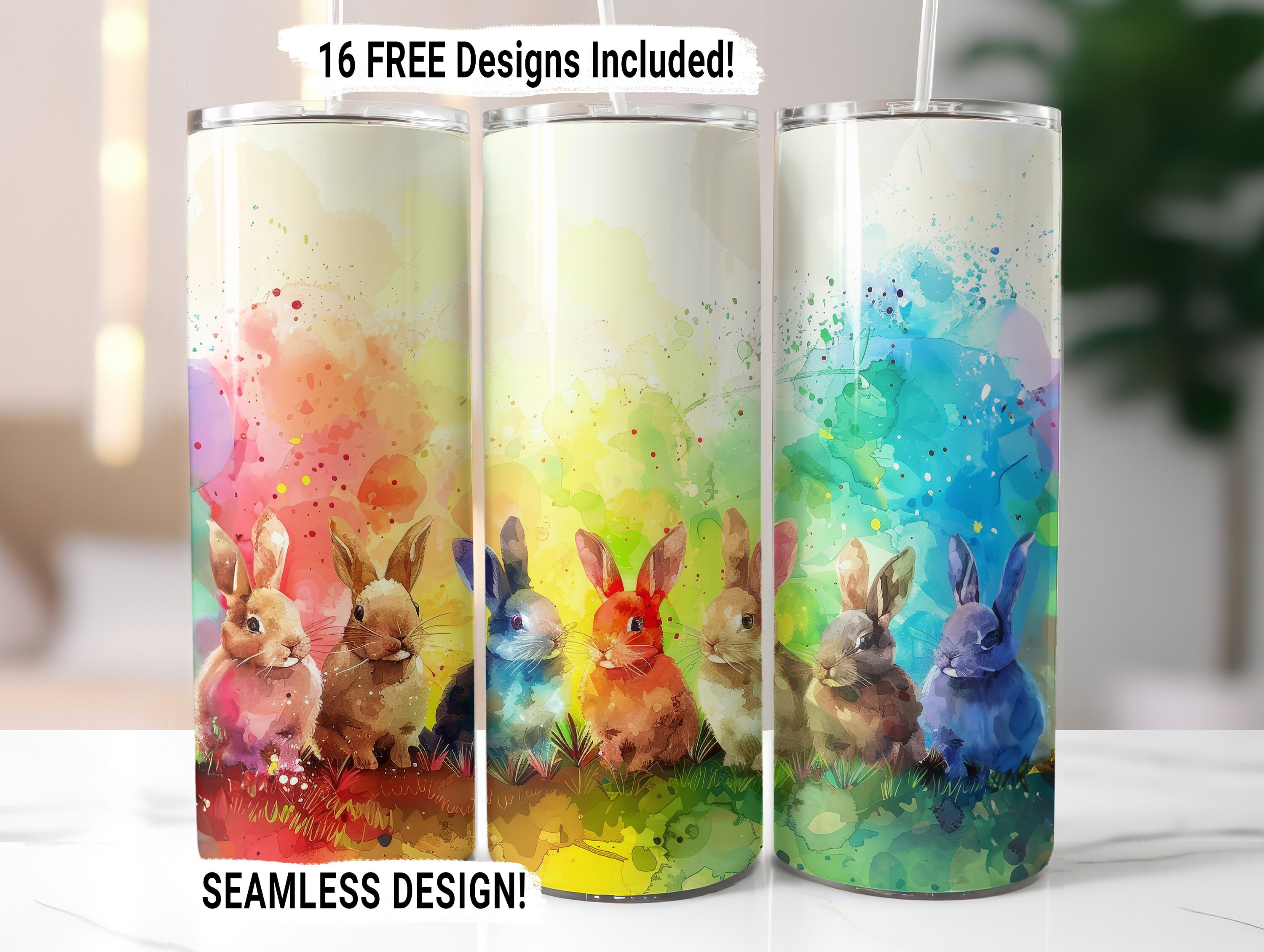 イースターバニーエッグタンブラーラップ シームレス昇華PNG、20オンス