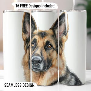 German Shepherd Dog Tumbler Wrap Seamless Sublimation PNG, 20 oz Skinny Tumbler Sublimation Dog Mom Tumbler Design Digital Download