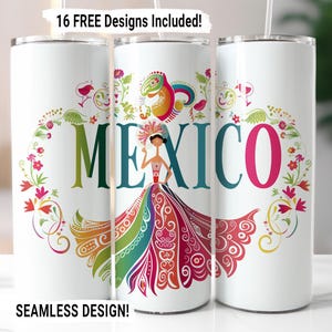 Mexican Patriotic Tumbler Wrap, Seamless Mexican Tumbler PNG, Latino 20oz Sublimation Tumbler PNG, Straight Skinny Tumbler Digital Download