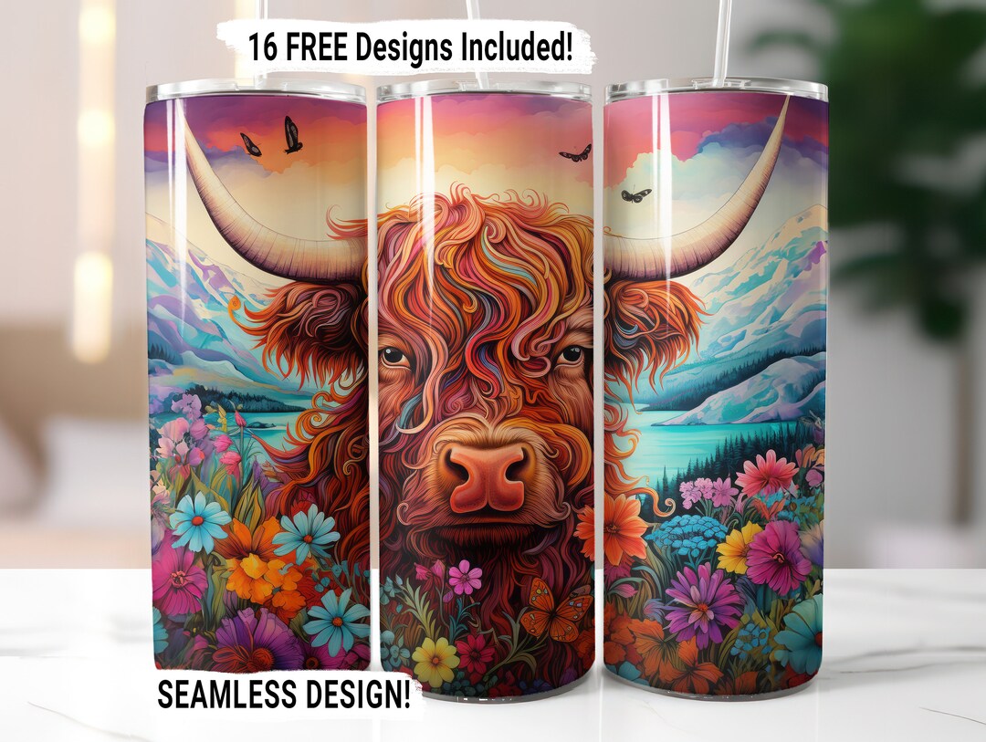 Highland Cow Tumbler Wrap Seamless Sublimation PNG, 20 Oz Skinny ...