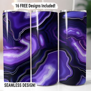 Geode Agate Marble Tumbler Wrap Seamless Sublimation Design PNG, Purple and Black, 20 oz Skinny Tumbler Wrap Digital Download