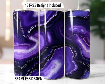 Geode Agate Marble Tumbler Wrap Seamless Sublimation Design PNG, Purple and Black, 20 oz Skinny Tumbler Wrap Digital Download