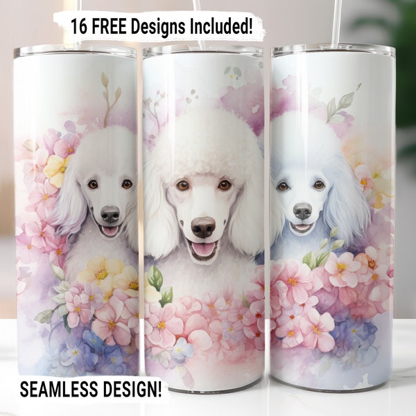 Poodle Tumbler Wrap Seamless Sublimation PNG, 20 oz Skinny Tumbler Sublimation Dog Mom Tumbler Design Digital Download