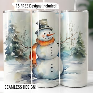 Christmas Snowman Tumbler Wrap Seamless Sublimation PNG, 20 oz Skinny Tumbler Sublimation Design, Christmas Snowman Digital Download