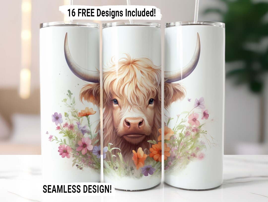 Highland Cow Tumbler Wrap Seamless Sublimation PNG, 20 Oz Skinny ...