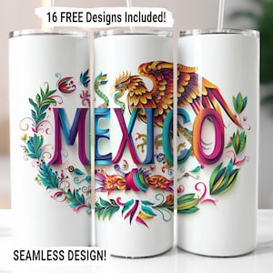 Mexican Patriotic Tumbler Wrap, Seamless Mexican Tumbler PNG, Latino 20oz Sublimation Tumbler PNG, Straight Skinny Tumbler Digital Download